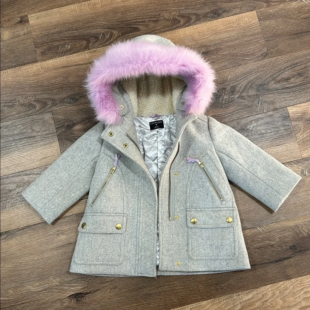 Crewcuts by J Crew Chateau Parka Jacket. Zip and button gray/cream/lavender sz 2
